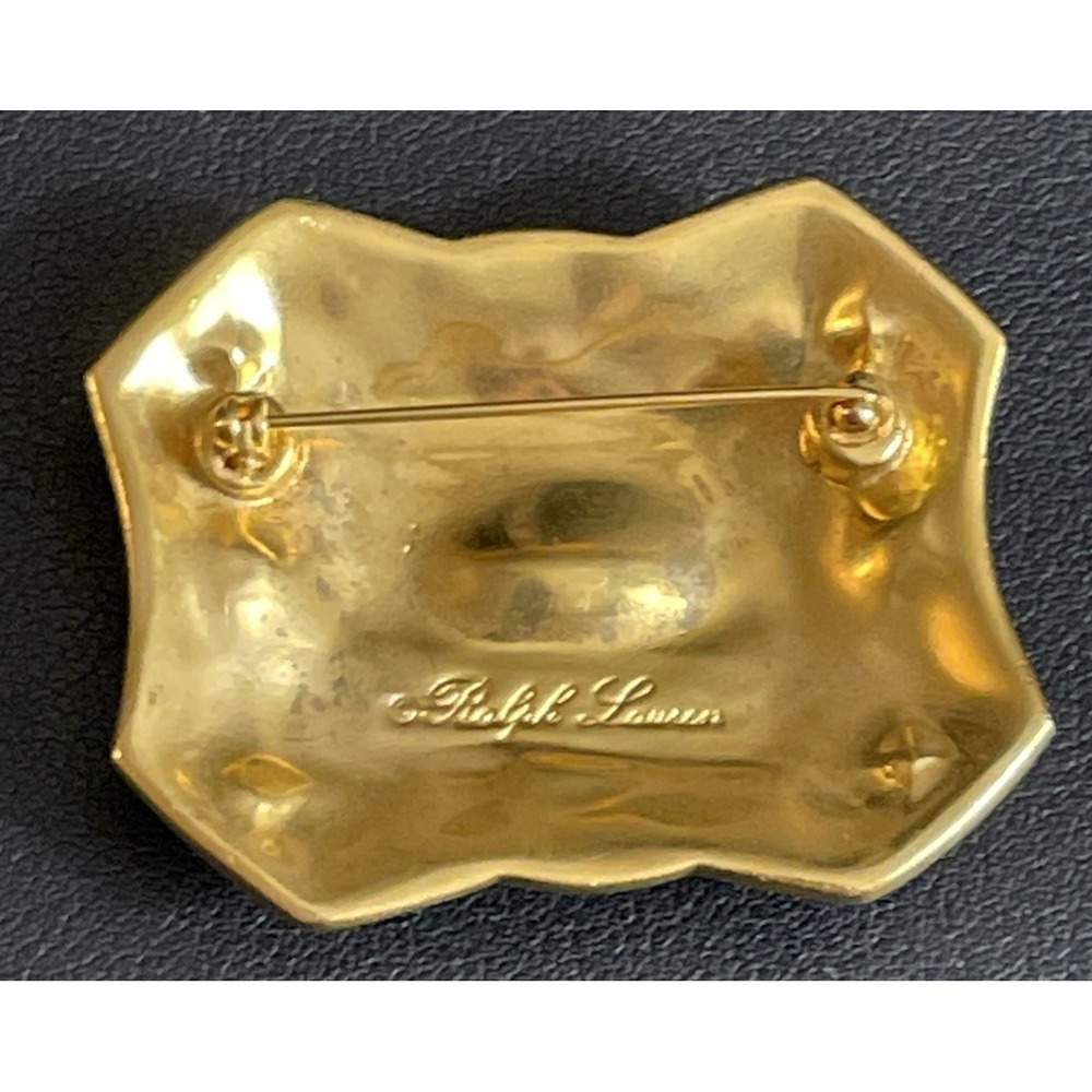 Vintage RALPH LAUREN Brooch Rhinestone Etruscan Revival Gold Tone Signed READ - Picture 7 of 10